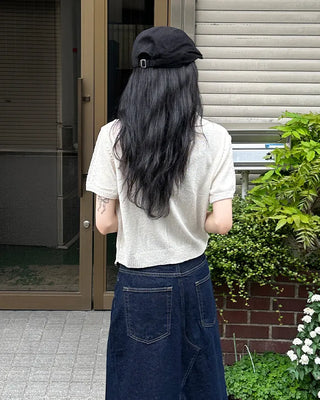 Short-sleeved knit polo shirt