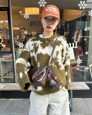 Cowhide Pattern Mohair Knit Loose Sweater