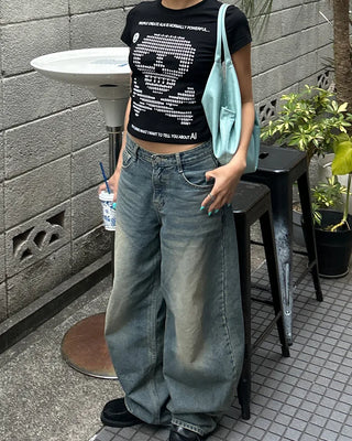 Money Skull Semi-Cropped Half T-Shirt