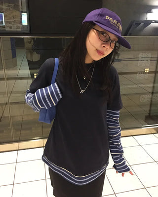 Mixed Border Layered Long T-Shirt