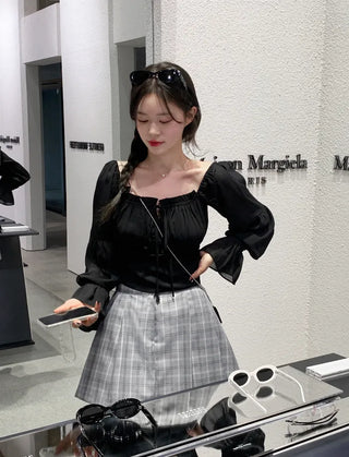 Chiffon frill ribbon blouse (3 colors)