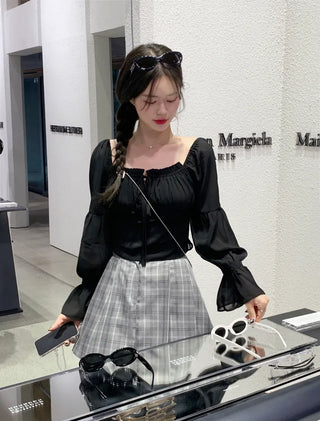 Chiffon frill ribbon blouse (3 colors)