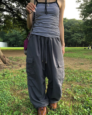 (Unisex) Elastic Waist Summer Cargo Jogger Pants
