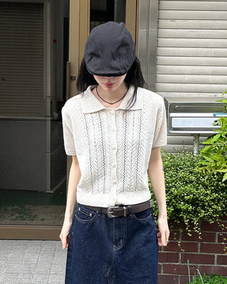 Short-sleeved knit polo shirt