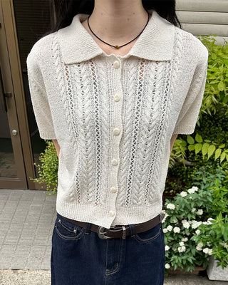 Short-sleeved knit polo shirt