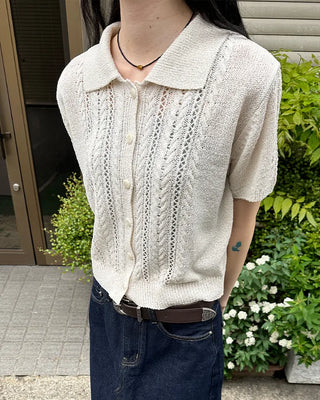 Short-sleeved knit polo shirt