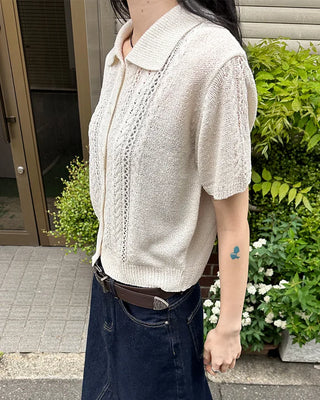 Short-sleeved knit polo shirt