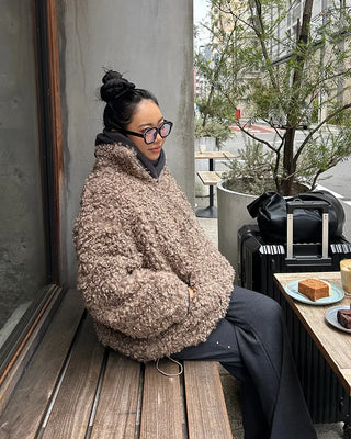High-neck boa zip-up jacket