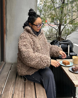 High-neck boa zip-up jacket