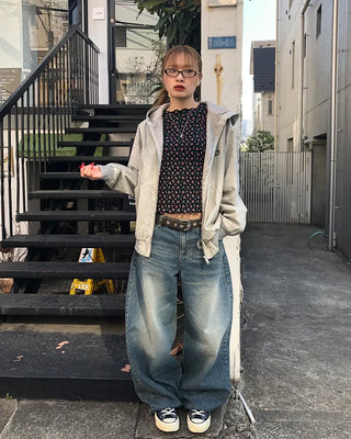 Whiskered Wash Baggy Jeans