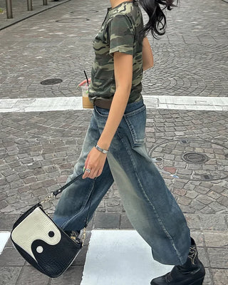 (ORIGINAL) Lettering Camo Half T-Shirt