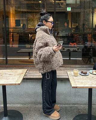 Side-studded ribbed knit easy pants