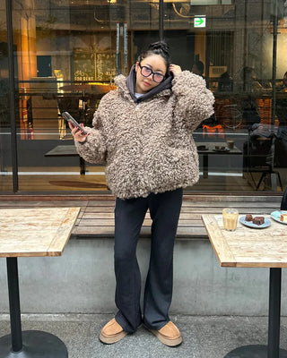 High-neck boa zip-up jacket