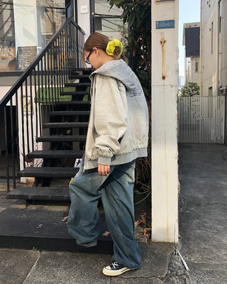 Whiskered Wash Baggy Jeans