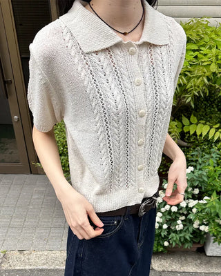 Short-sleeved knit polo shirt