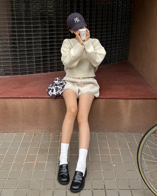 Ribbed back ribbon string long-sleeve knit