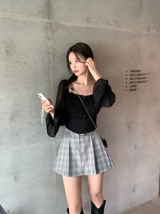 Chiffon frill ribbon blouse (3 colors)