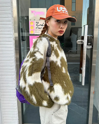 Cowhide Pattern Mohair Knit Loose Sweater