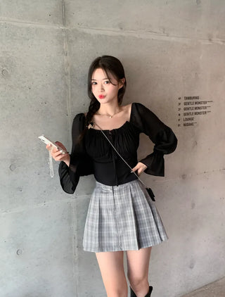Chiffon frill ribbon blouse (3 colors)