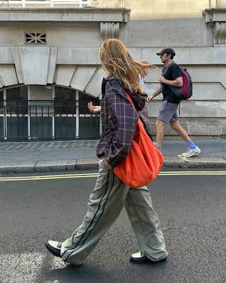 Unisex two-tone wide-leg elastic waist pants