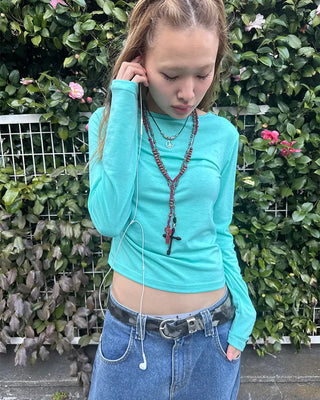 Slashed Neck Slim Long T-Shirt