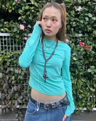 Slashed Neck Slim Long T-Shirt