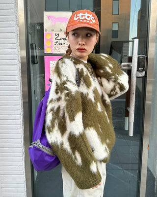 Cowhide Pattern Mohair Knit Loose Sweater