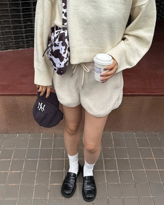Ribbed back ribbon string long-sleeve knit