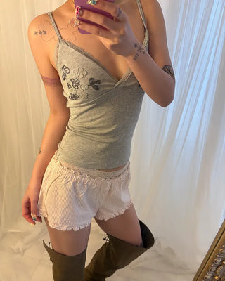 Flower bead lace V-neck camisole