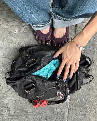 Cable Line Leather Square Boston Bag