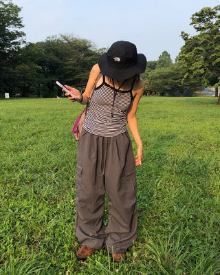 (Unisex) Elastic Waist Summer Cargo Jogger Pants