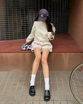 Ribbed back ribbon string long-sleeve knit