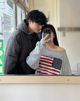USA One-Shoulder Point Sweatshirt