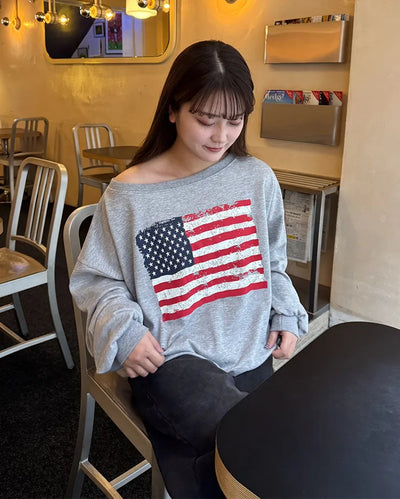 USA One-Shoulder Point Sweatshirt