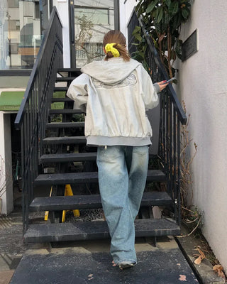 Whiskered Wash Baggy Jeans