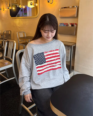 USA One-Shoulder Point Sweatshirt