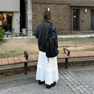 Frilled banded long skirt
