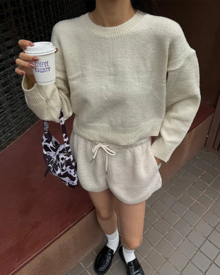 Ribbed back ribbon string long-sleeve knit