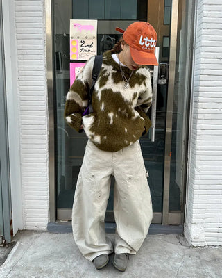 Cowhide Pattern Mohair Knit Loose Sweater