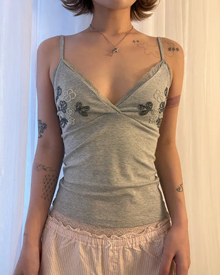 Flower bead lace V-neck camisole