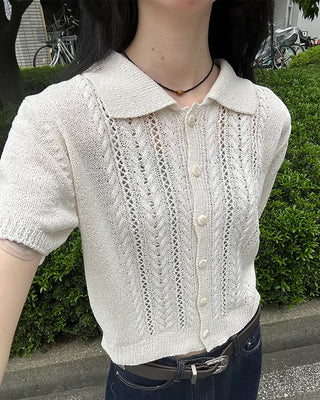 Short-sleeved knit polo shirt