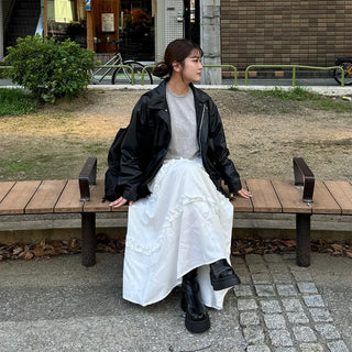 Frilled banded long skirt