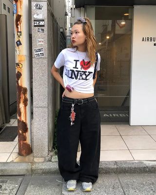 Patch button hem side outseam cotton pants