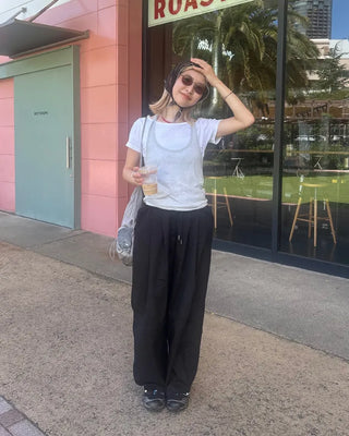 Jewel neck simple short T-shirt