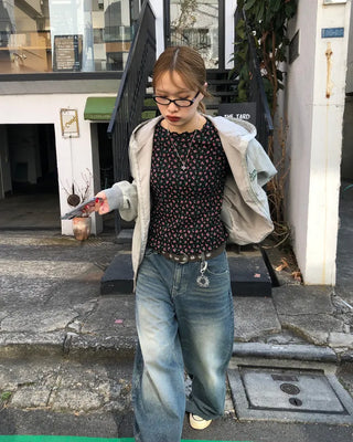 Whiskered Wash Baggy Jeans