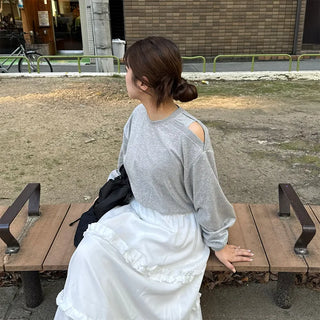 Shoulder slit cropped sweatshirt