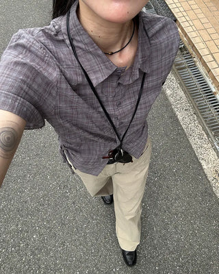 Shirring String Check Short-Sleeve Shirt