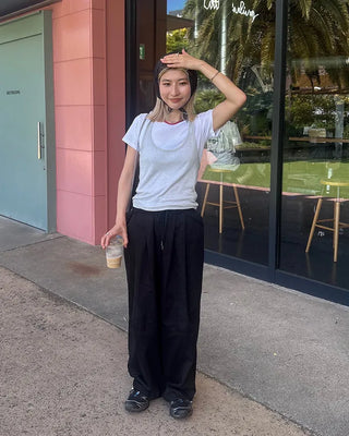 Jewel neck simple short T-shirt