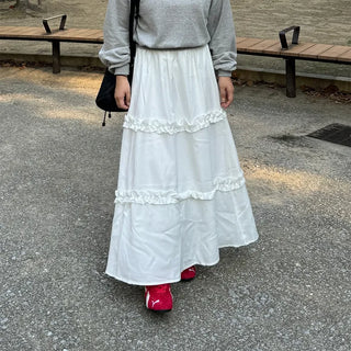 Frilled banded long skirt