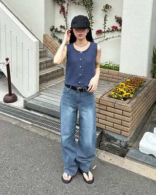 Striped denim wide-leg pants